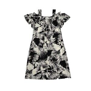 Roz & Ali Womens Size Medium Black White Floral A-Line Midi Dress Cold Shoulder